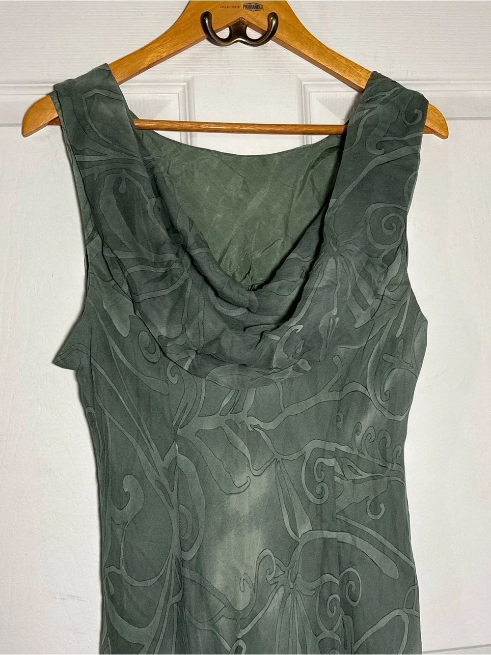 Vintage 90s 100% Silk Dress Women’s 14 Fairy Chiffon Sage Green Romantic Y2K